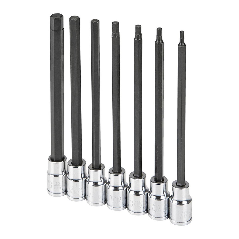 PITTSBURGH 3/8 in. Drive SAE Long Reach Hex Bit Socket Set, 7-Piece