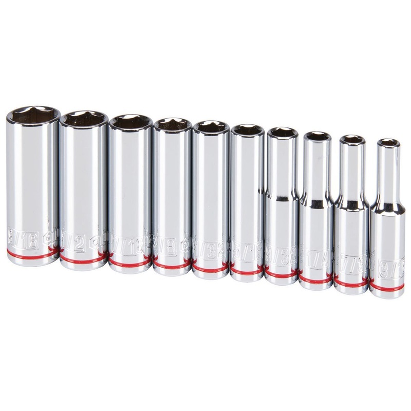 QUINN 1/4 in. Drive SAE Chrome Deep Socket Set, 10-Piece