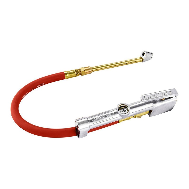 MERLIN Dual-Head Angle Chuck Inflator with Inline Gauge