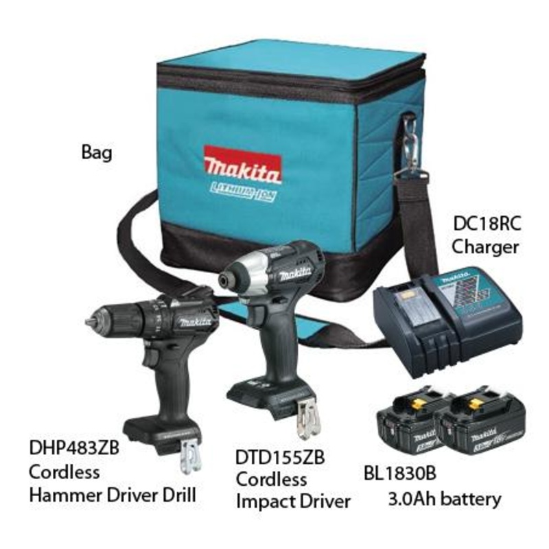 Makita 18V Combo Kit with Hammer Driver Drill (DHP483) + Impact Driver (DTD155) | Model : M-DLX2221B