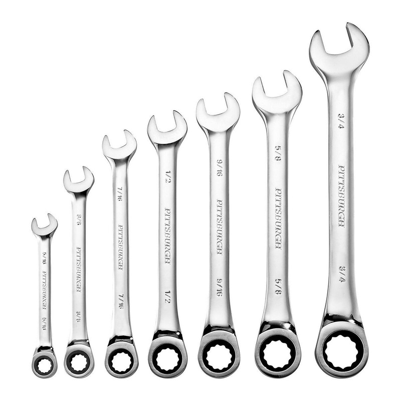 PITTSBURGH SAE Ratcheting Combination Wrench Set, 7-Piece