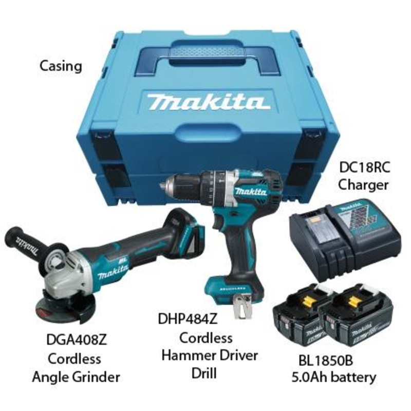MAKITA 18V DC COMBO KIT | Model : DLX 2215 TJ, Includes (DHP 484+DGA 408)