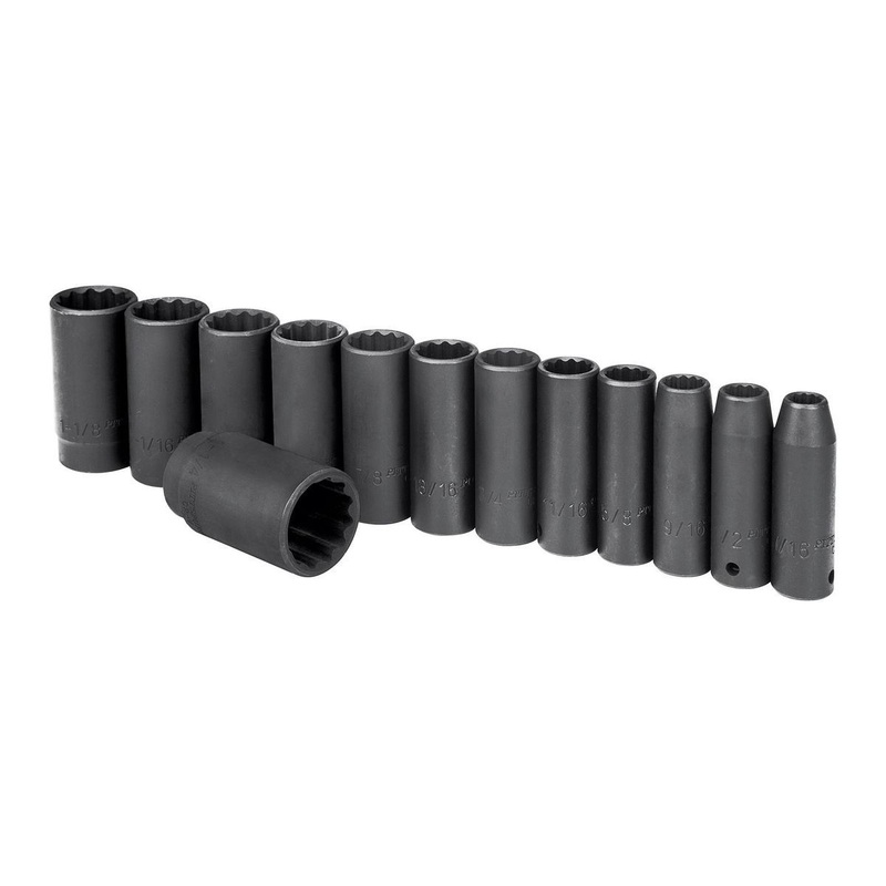 PITTSBURGH 1/2 in. Drive SAE Impact Deep Socket Set, 13-Piece