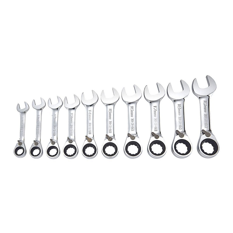 ICON Professional Stubby Metric Ratcheting Combination Wrench Set, 10 Piece