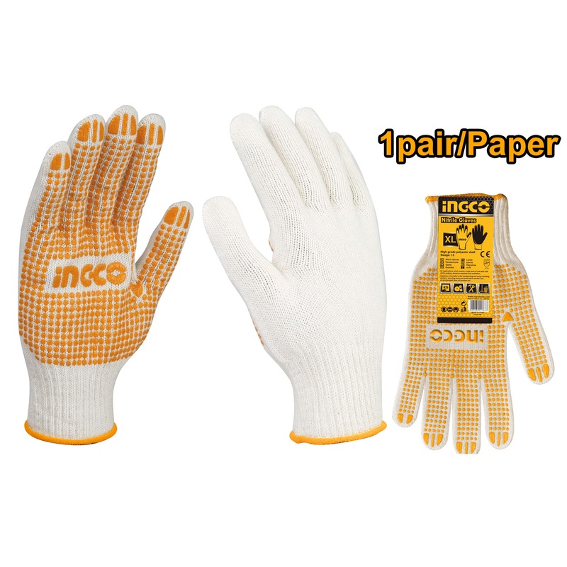 Ingco HGVK05 Knitted & PVC Dots Gloves 10″