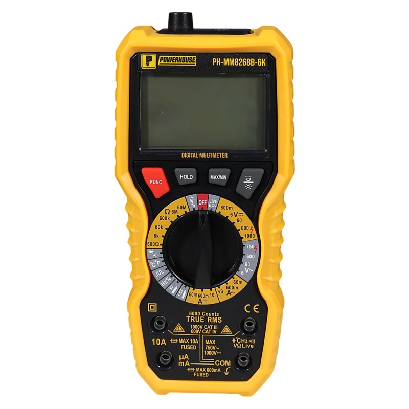 POWERHOUSE DIGITAL MULTIMETER 6,000 COUNTS CAT III 1000V/ CAT IV 400V AC/DC VOLTAGE AC/DC CURRENT (PH-MM8268B-6K)