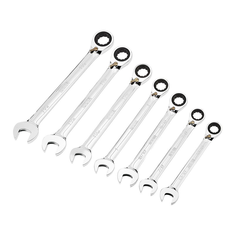ICON Professional Large Reversible SAE Ratcheting Combination Wrench Set, 7-Piece
