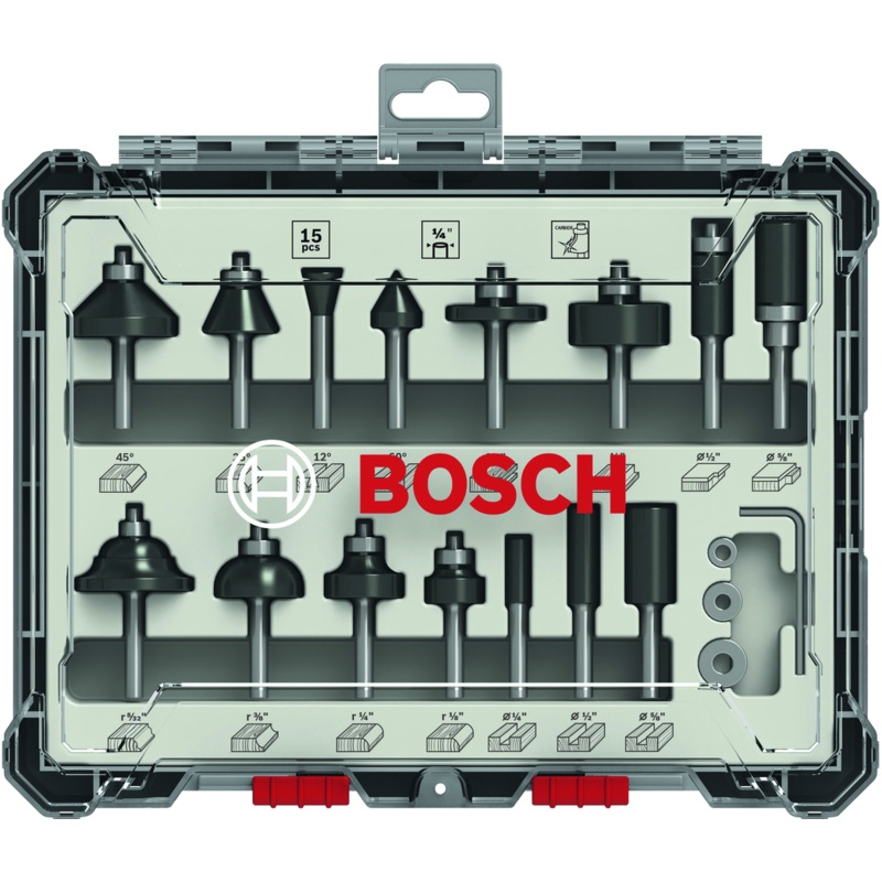 Bosch 2607017473 Router Bit Set 1/4″ Shank (15pcs)