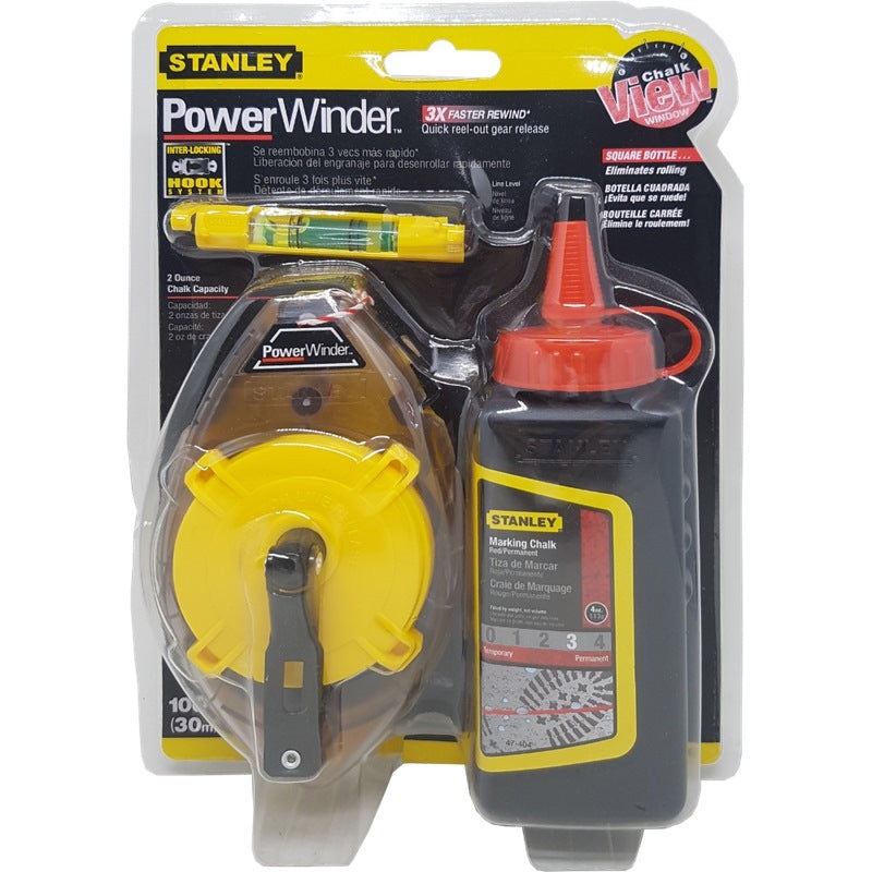 Stanley Power Winder With Red Chalk And Line Level 30m /100 Ft | Model : 47-465