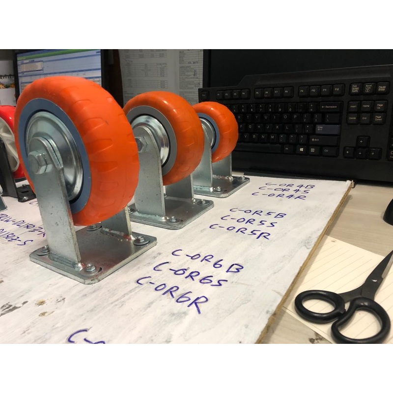 Best Run/OTS Orange PU Castor Wheel 4″ 5″ 6″ 8″ | Model : C-OR 4″ Brake