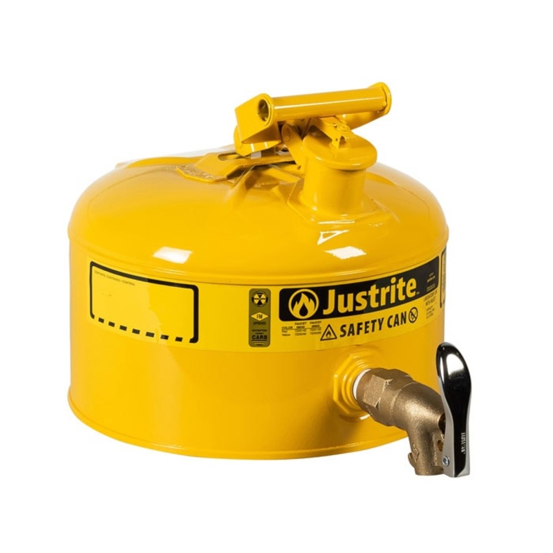 2.5 Gallon Steel Safety Can for Laboratories, Type I, Rigid Bottom Brass Faucet, Yellow – 7225250