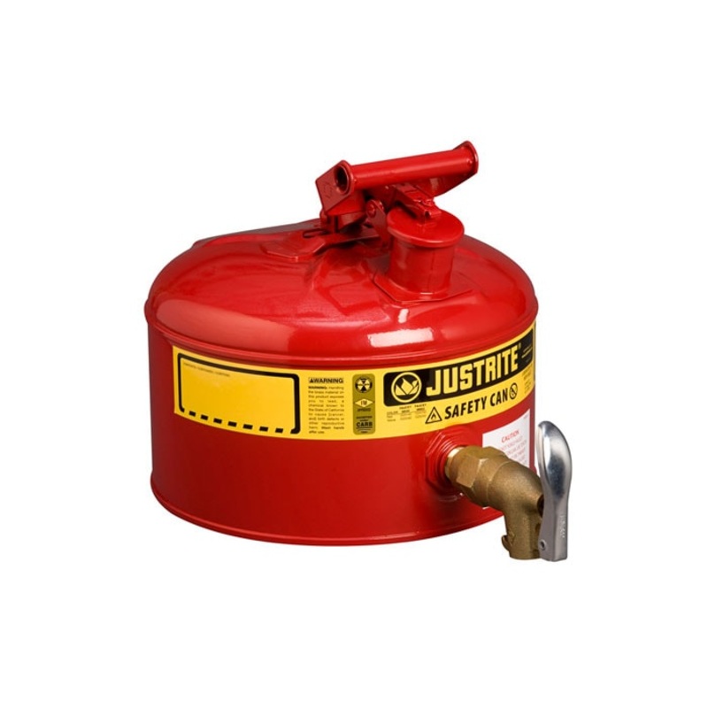 2.5 Gallon Steel Safety Can for Laboratories, Type I, Rigid Bottom Brass Faucet, Red – 7225150