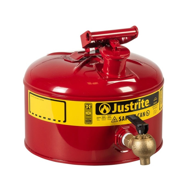 2.5 Gallon Steel Safety Can for Laboratories, Type I, Bottom Brass Flow-Control Faucet, Red – 7225140