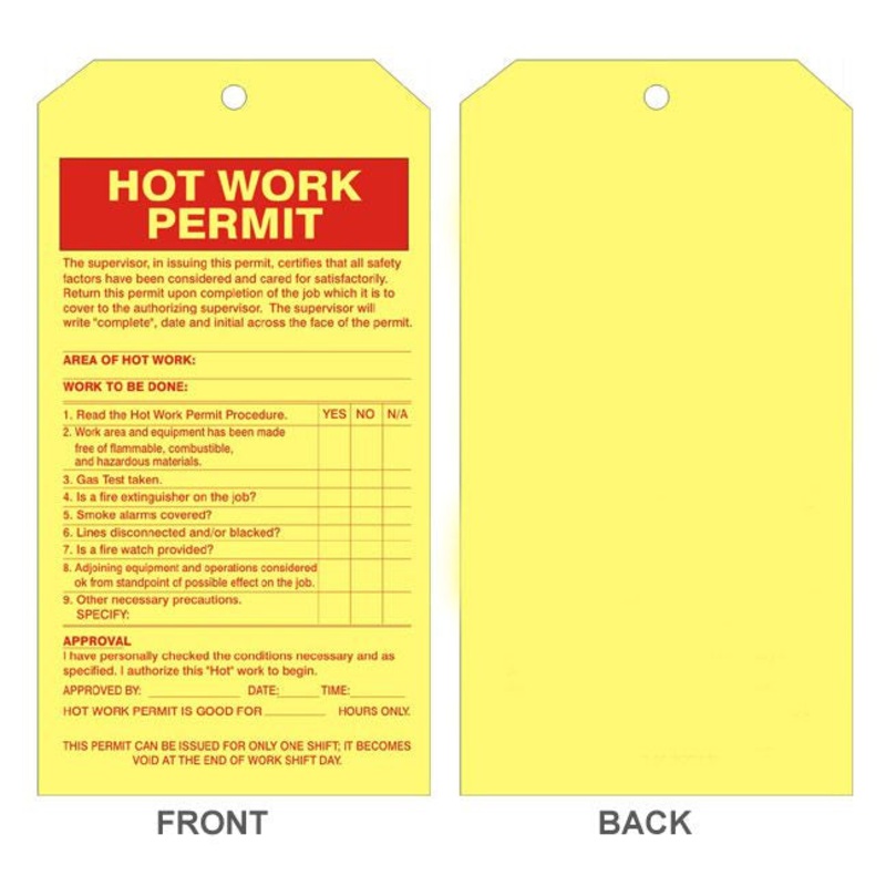 Hot Work Permit Tags, Rigid Vinyl, Red/Yellow