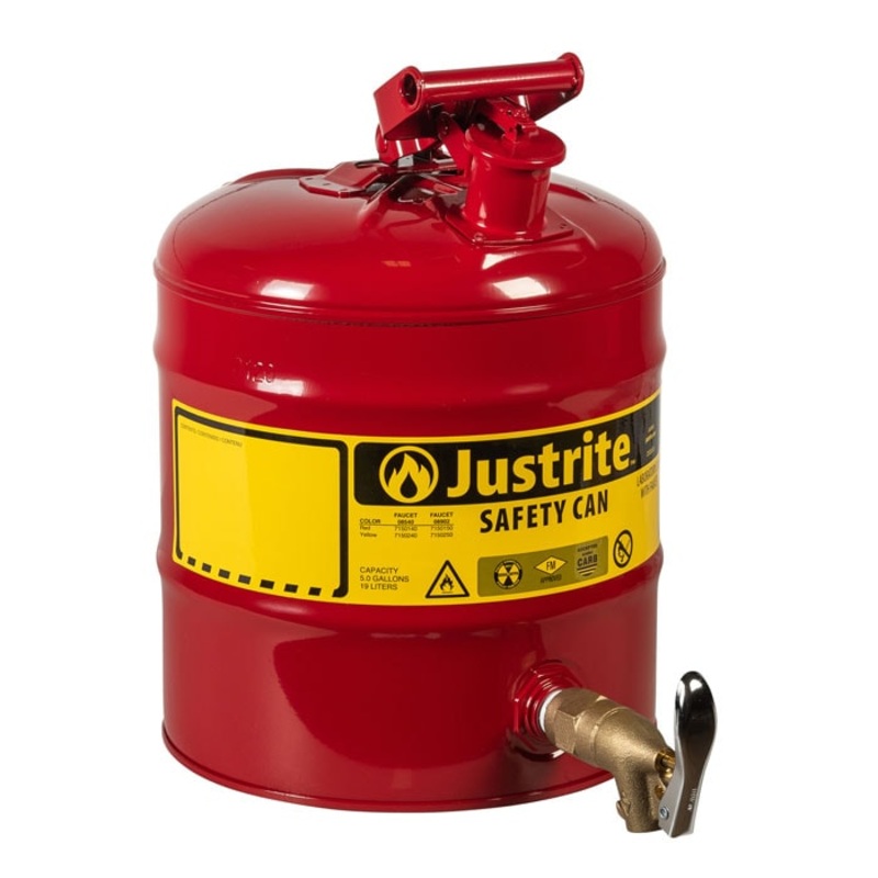 5 Gallon Steel Safety Can for Laboratories, Type I, Rigid Bottom Brass Faucet, Red – 7150150