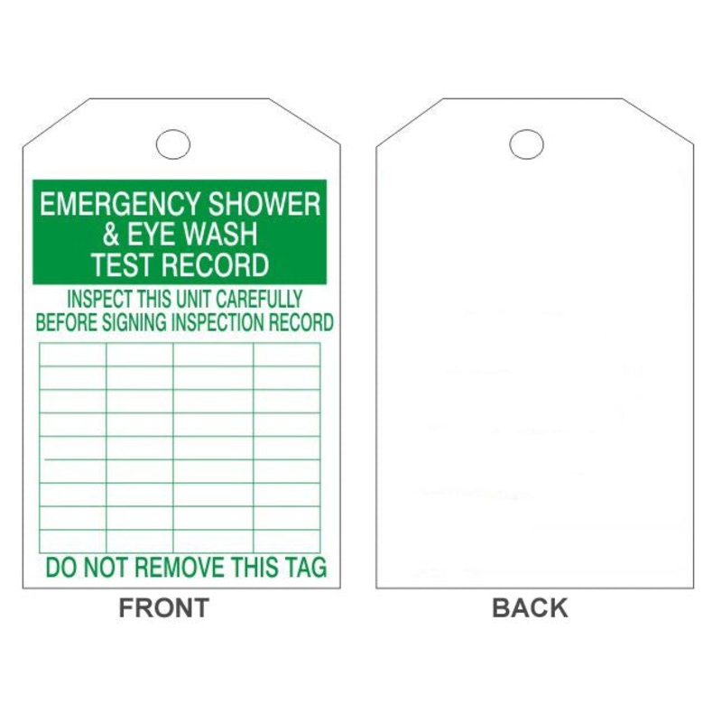 Emergency Shower & Eye Wash Test Record Tag, Rigid Vinyl