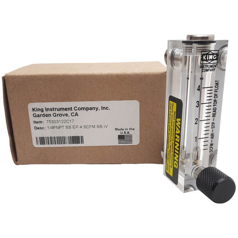 New King Instrument 75303122C17 Flowmeter, 1/4 F NPT, 100 PSI, 4 SCFM Air, 4″ Scale