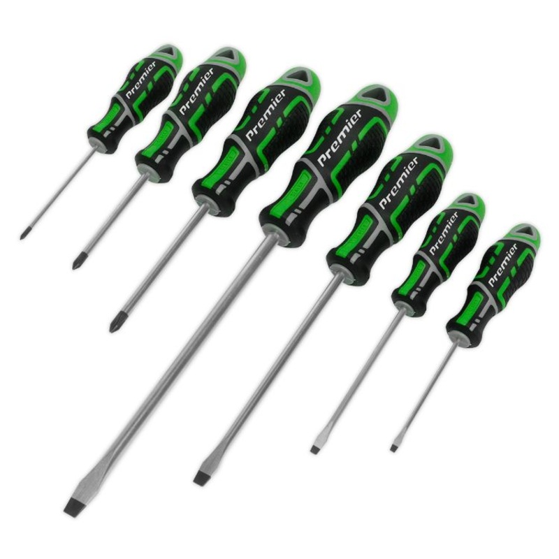 Sealey Screwdriver Set 7pc GripMAX – Slotted/Pozi – Hi-Vis Green (Premier)