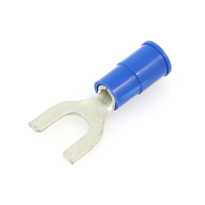 Vinyl Insulated Blue Spade Terminal 16-14 Gauge #8 Stud – 100 or 300 Pack