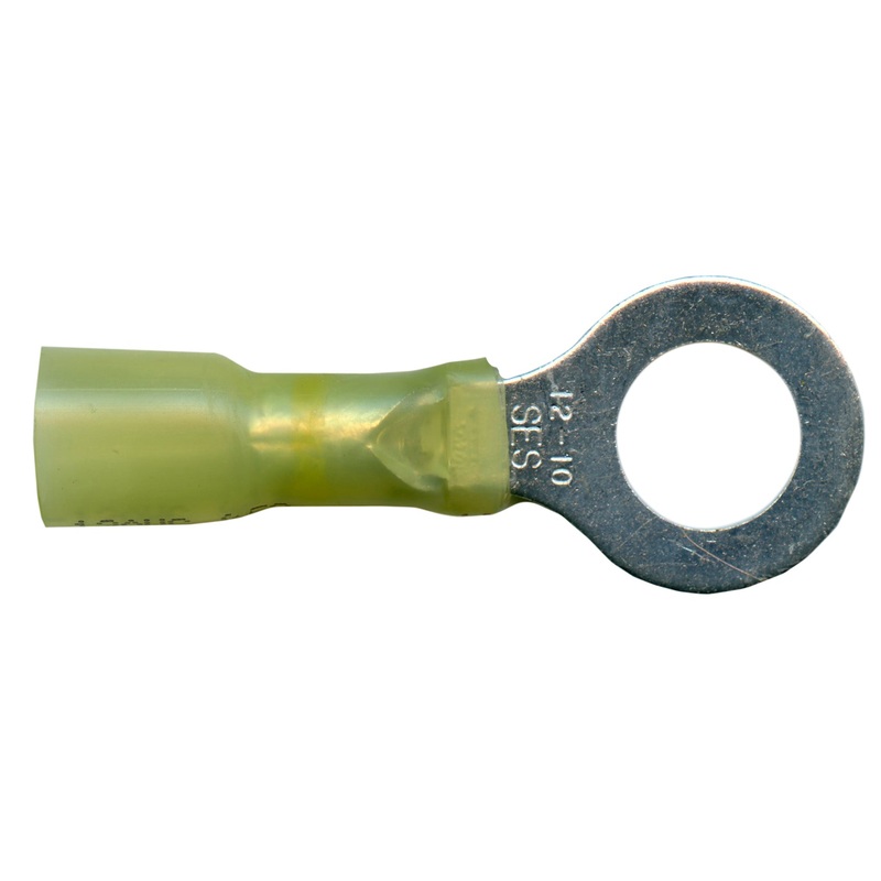 Heat Shrink & Crimp Yellow Long Neck Ring Terminal 12-10 Gauge 5/16 Stud – 10 or 100 Pack