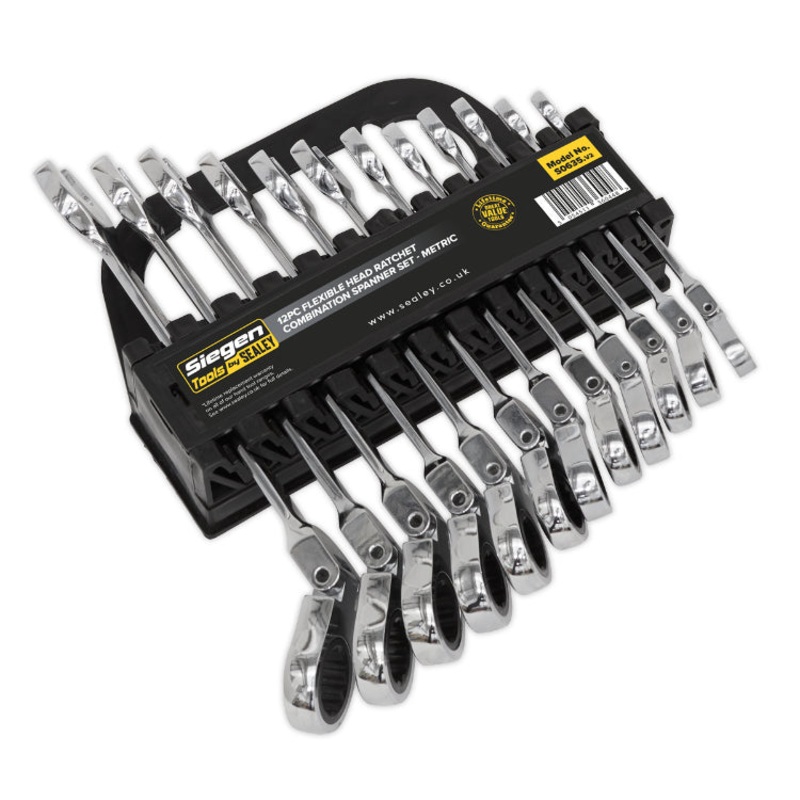 Sealey Flexi-Head Ratchet Combination Spanner Set 12pc Metric (Siegen)