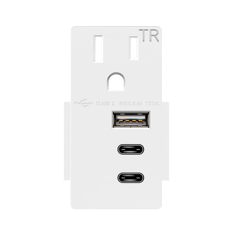 15A Interchangeable Dual USB-C & USB-A Module, White By Enerlites USB15L3A2C-W