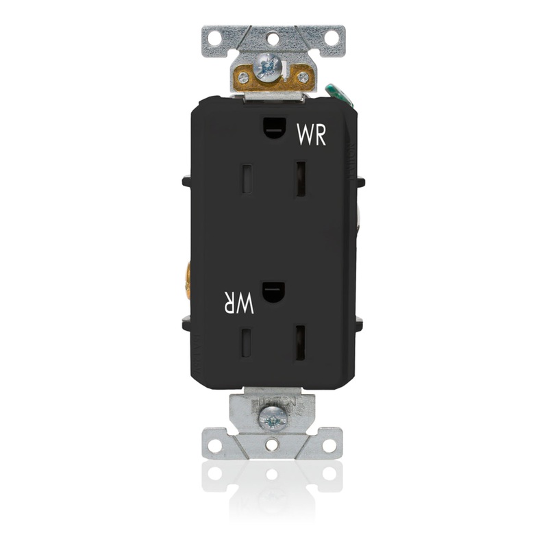 15A Weather Resistant Decora Receptacle, 5-15R, Black By Leviton WDR15-E
