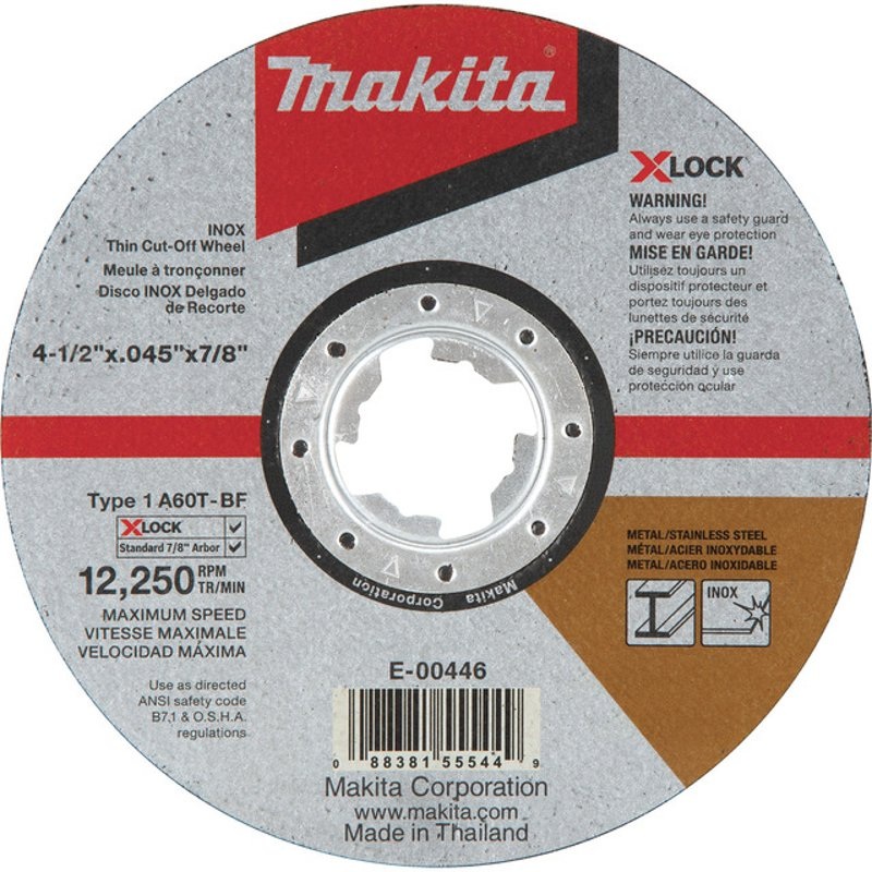 X-LOCK 4-1/2″ x .045″ x 7/8″ Type 1 General Purpose 60 Grit Thin Cut-Off Wheel for Metal and Stainless Steel Cutting By Makita E-00446