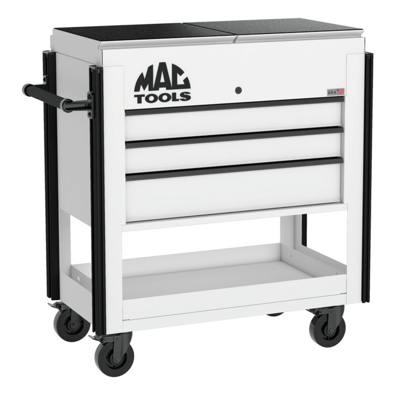 3-Drawer Utility Cart w/ Split Sliding Lid – Titanium White