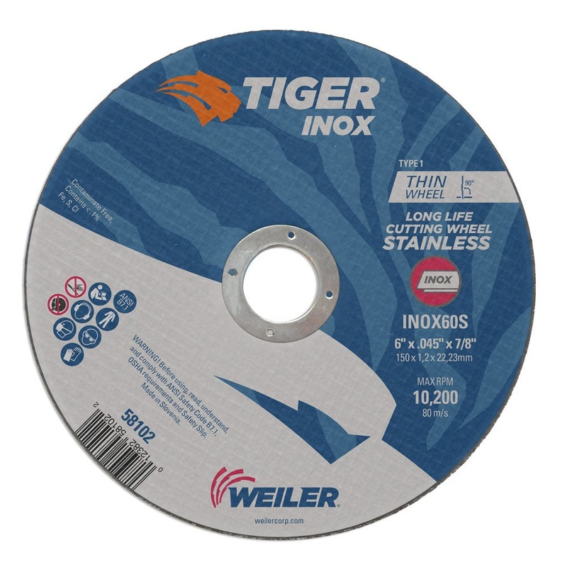 Weiler 58102 6″ x .045″ Tiger INOX  Type 1 Thin Cutting Wheel, INOX60S, 7/8″ A.H.