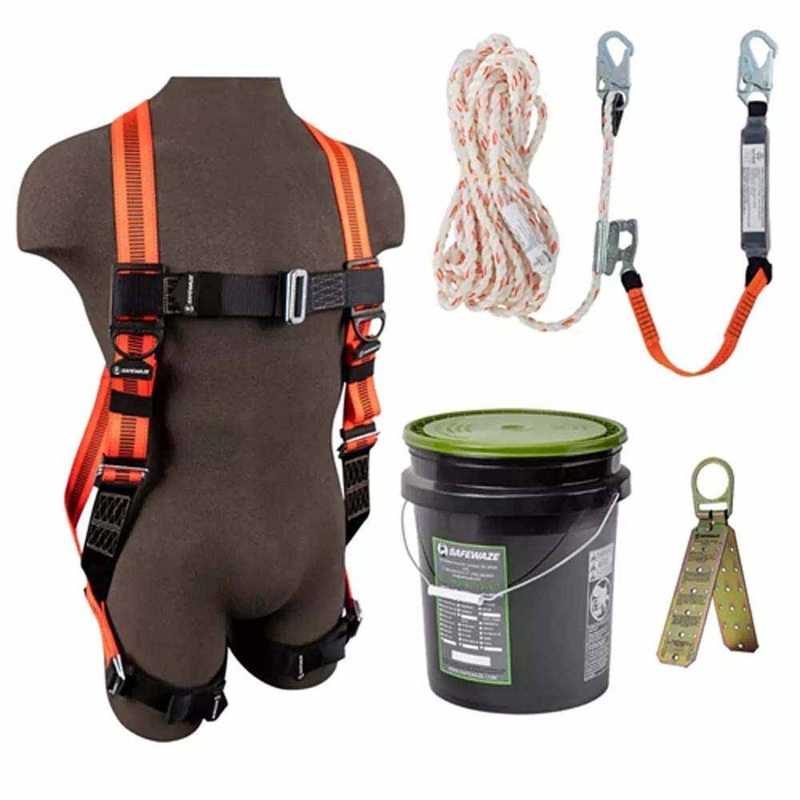 Safewaze FS-ROOF-E Roofing Kit Safety Bucket, 50′ Rope W Lanyrd & Rope Grab, Pass-Thru Univ Buckle Harness