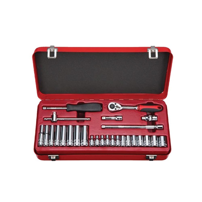 27pcs 1/4″ Dr. 6PT Socket Set w/ Mirror Finish