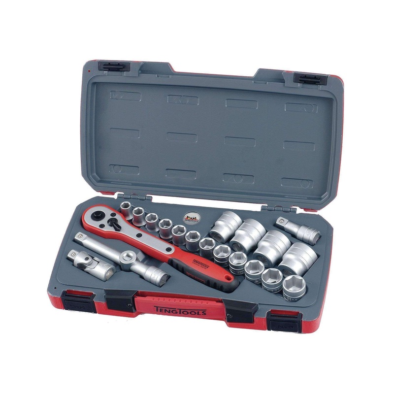 Teng Tools 21 Piece 1/2 Inch Drive 6 Point Metric Regular/Shallow Socket Set (10mm – 32mm) – T1221-6