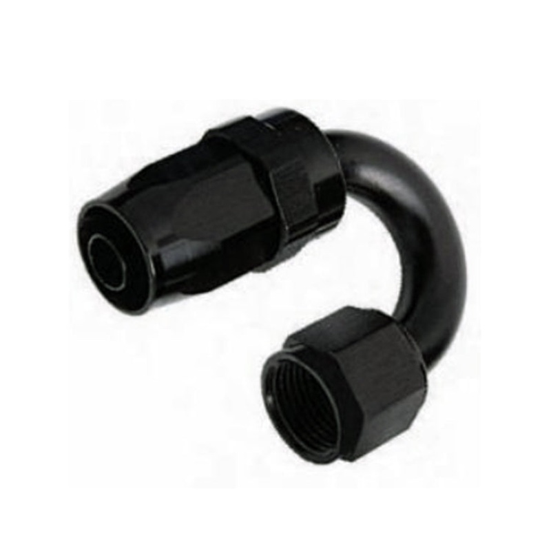 -6AN Female 180 Hose End, Swivel Style, Black Hard Anodized Aluminum