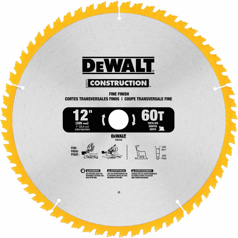 DeWalt DW3126 Series 20 12″ 60T Fine Finish Saw Blade