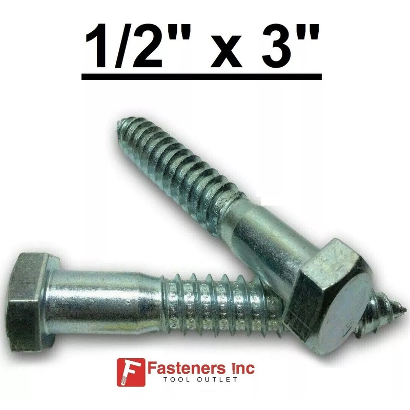 (Choose Qty) 1/2″ x 3″ Zinc Plated Hex Head Lag Bolt Screws A307 QTY 5