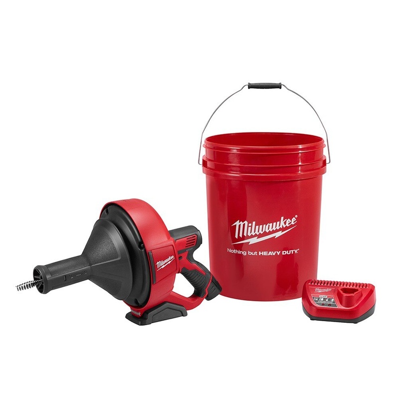 Milwaukee 2571-21 M12 Drain Snake Kit, 5/16″ x 25′ Bulb Cable, Storage Bucket