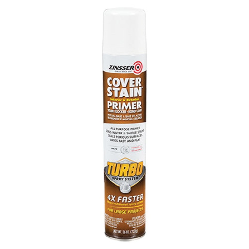 ZINSSER 352066 Cover Stain Primer With Turbo Spray System, Oil Base, White, 16 to 20 sq-ft Coverage Area, 26 oz