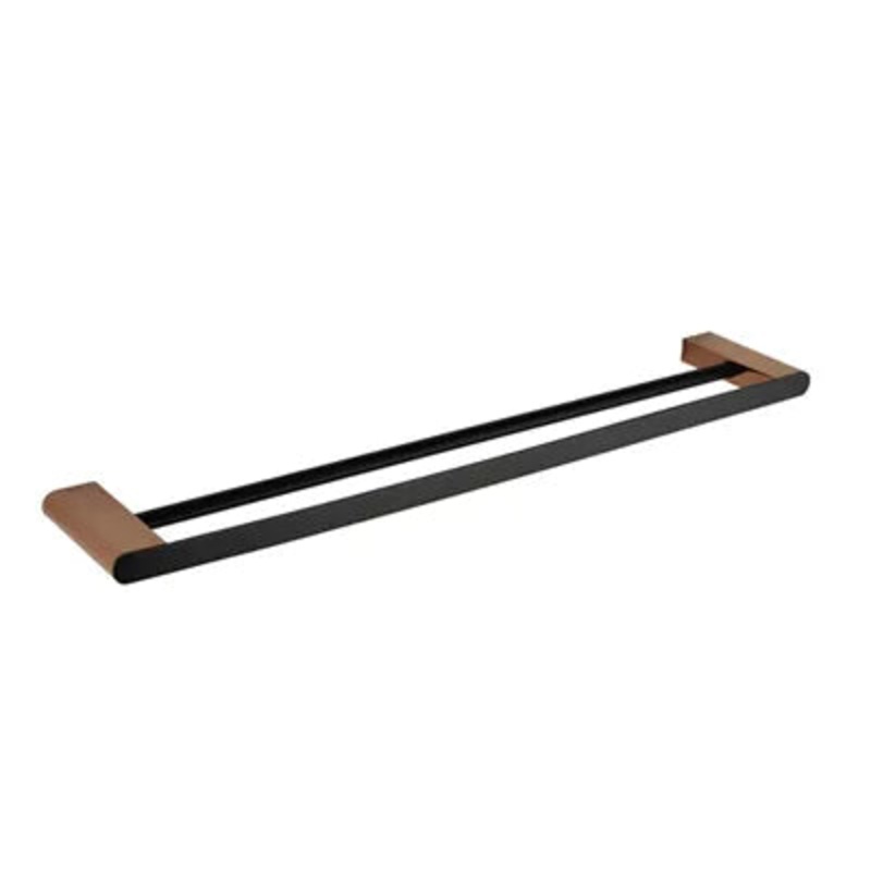 Zevio Double Towel Rail 750MM Black & Rose Gold